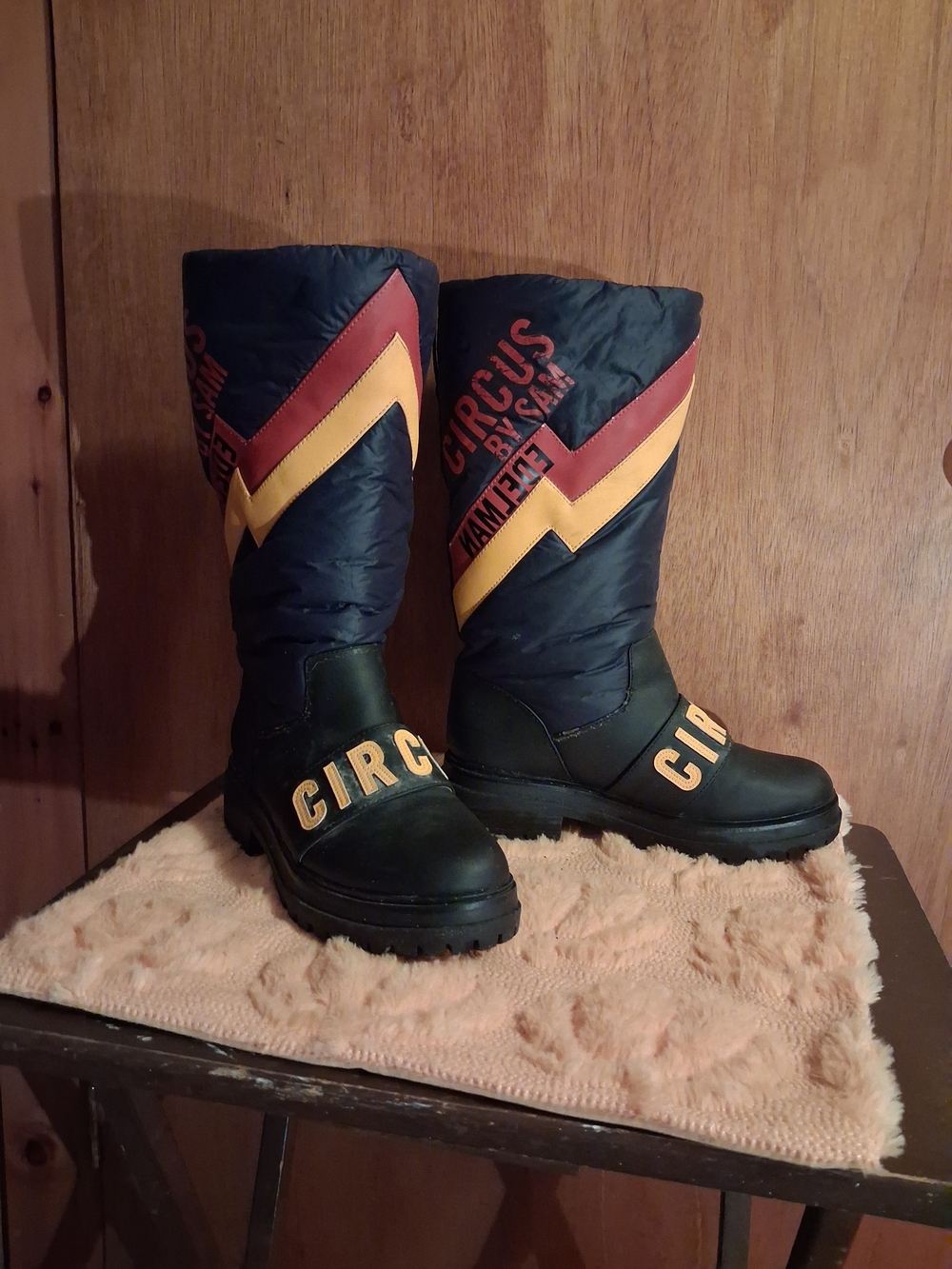 Circus by Sam Edelman Kids' Black Boots with Red & Yellow Chevron Accents
